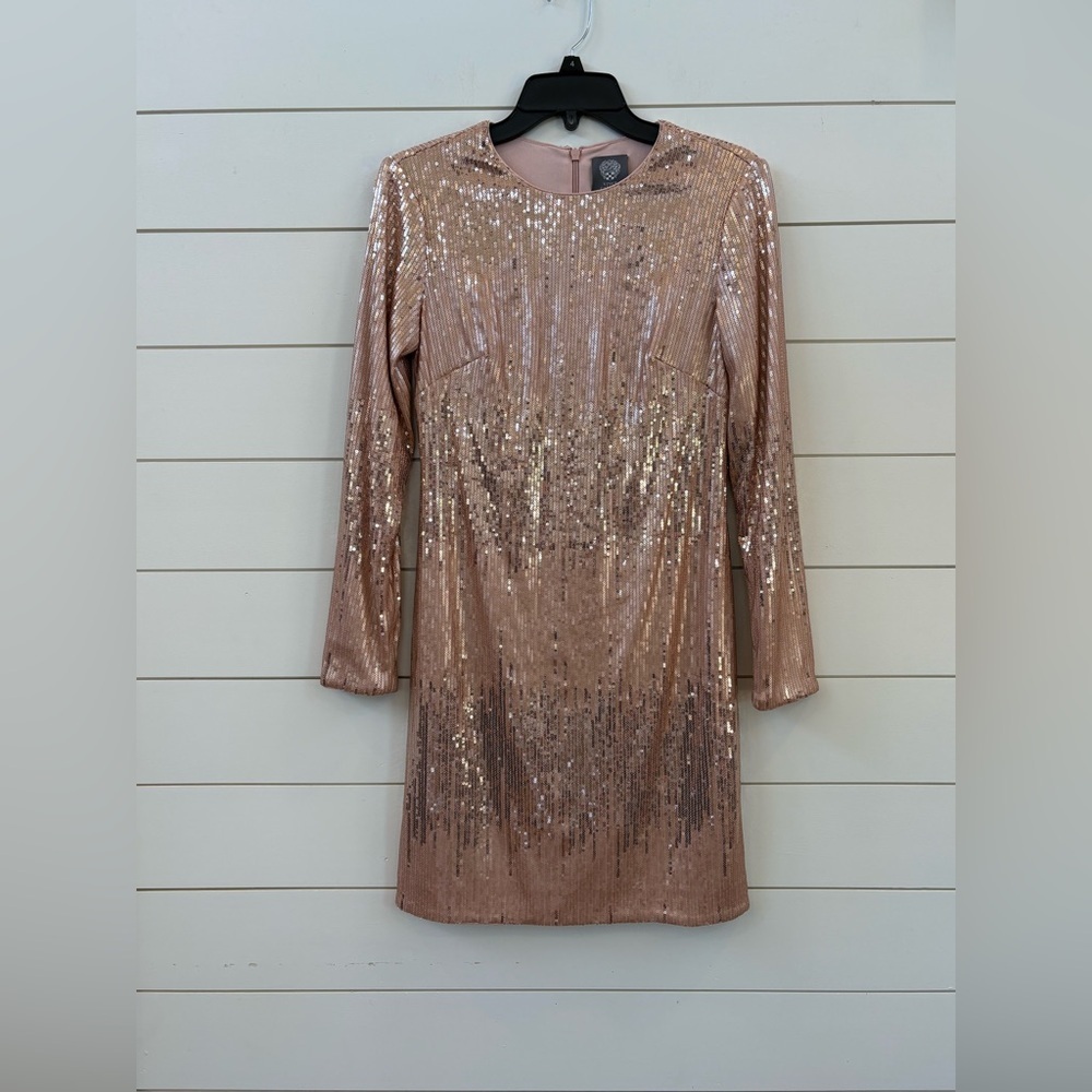 Vince Camuto Rose Gold Sequin Long Sleeve Sheath Dress